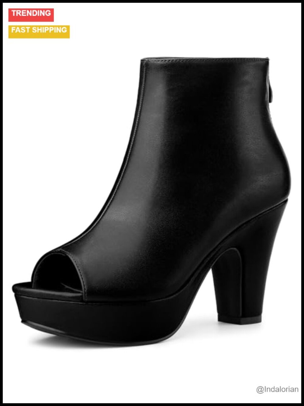 Faux Leather Peep Toe Ankle Boots Chunky Heel Platform Back Zip Booties